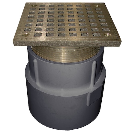 Jones Stephens 4in. PVC Over Pipe Fit Drain Base with 3-1/2in. Metal Spud and 5in. Polished Brass Strainer D53092